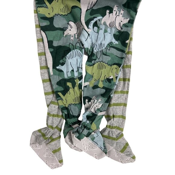 Carters Dinosaur Footed Onesie Bundle Green Gray Stripes & Camouflage Pajamas - Picture 2 of 3